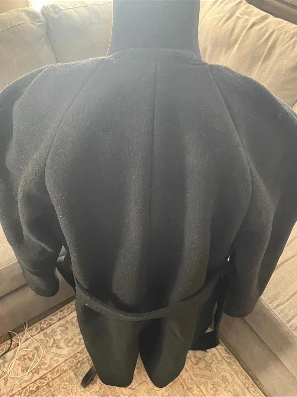 kate spade Out West Black Scallop-Edge Belted Wool Long Pea Coat Size M